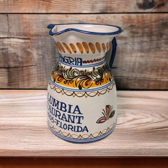 De La Cal Puente Espana Art Pottery Pitcher- Columbia Restaurant Sangria - Picture 1 of 9